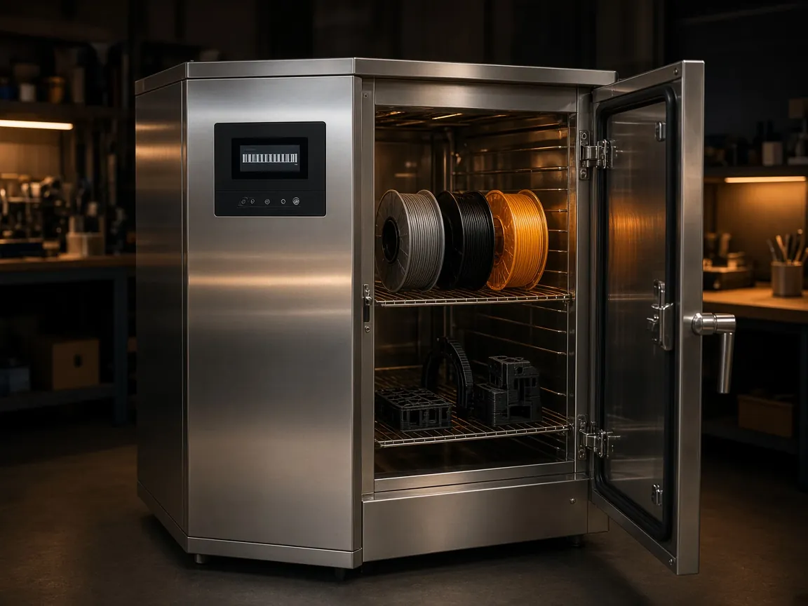 Industrial lab oven drying engineering filament spools and annealing 3D printed parts