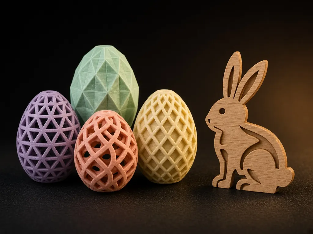Lattice Easter eggs — 3D printed / laser-cut Easter gift